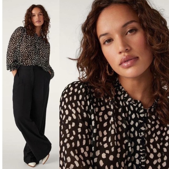 Ba&sh Bingo Ruffled Trim Blouse Black White Small - Picture 6 of 6